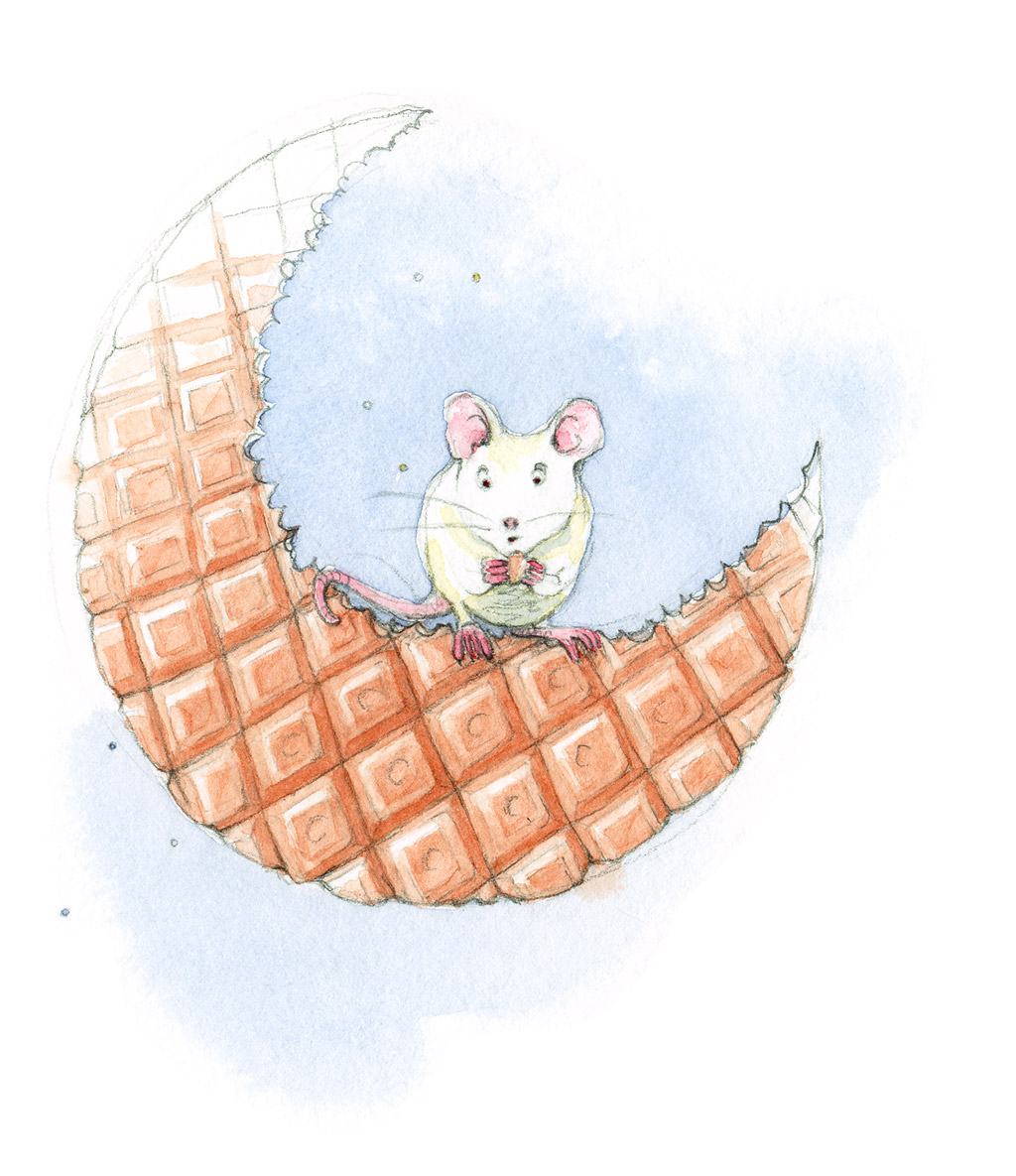 Illustration - A mouse in a chocolate moon